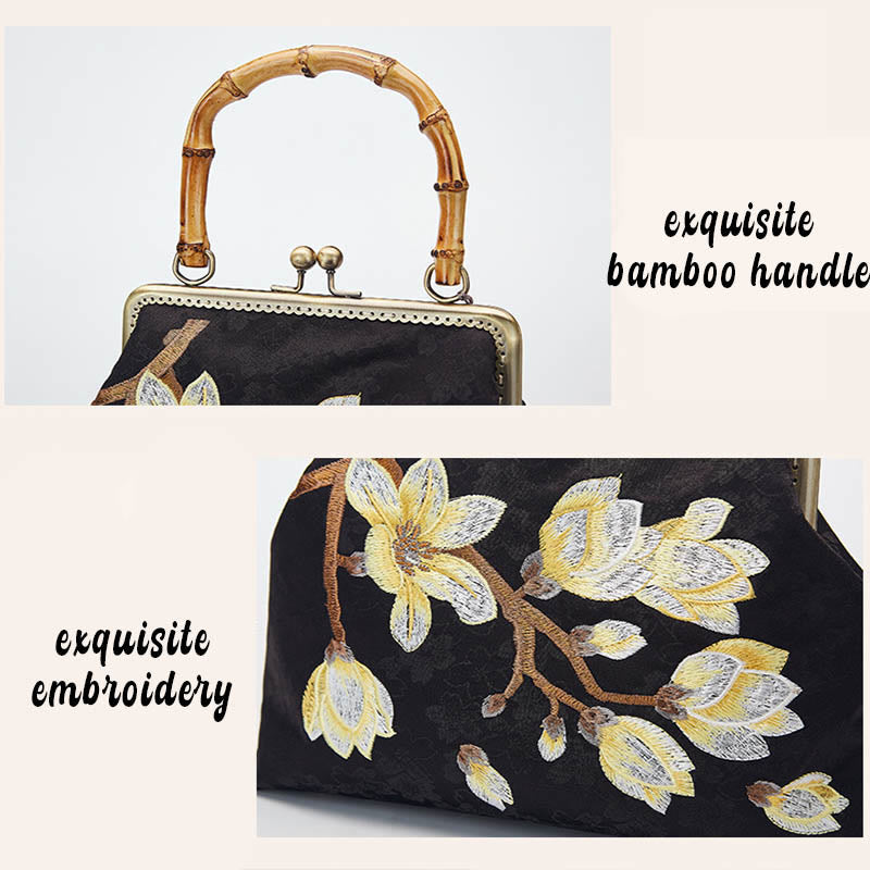Sac à main à bandoulière avec broderie de fleurs de prunier et Buddha Stones