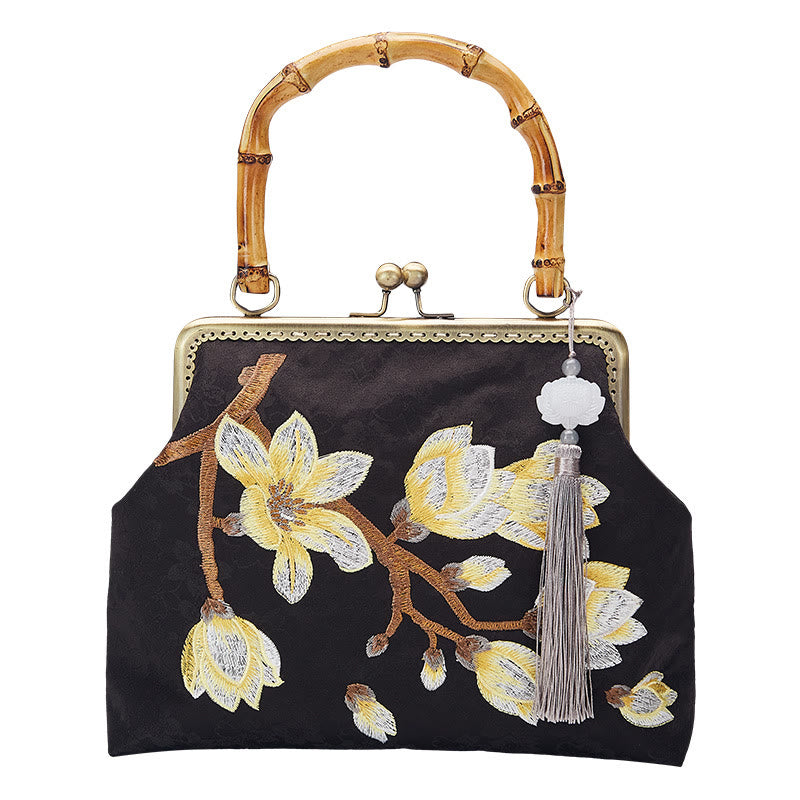 Sac à main à bandoulière avec broderie de fleurs de prunier et Buddha Stones
