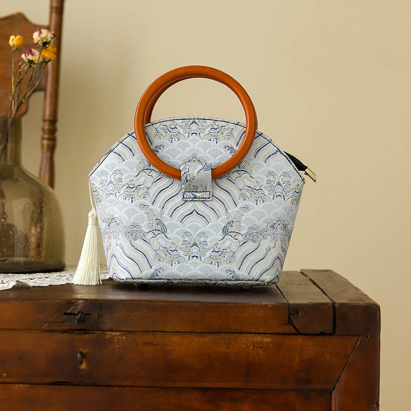 Sac à main à imprimé coquillages et nuages ​​de bon augure avec Buddha Stones - Nuages ​​de bon augure 26*10*21cm - image 0