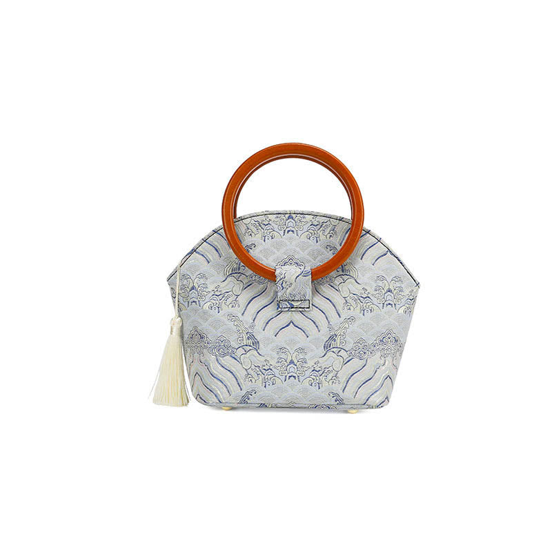 Sac à main à imprimé coquillages et nuages de bon augure avec Buddha Stones