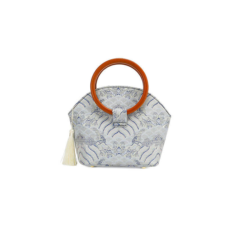 Sac à main à imprimé coquillages et nuages de bon augure avec Buddha Stones
