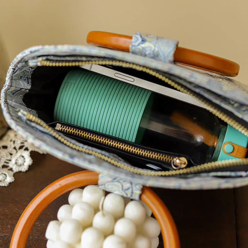 Sac à main à imprimé coquillages et nuages de bon augure avec Buddha Stones
