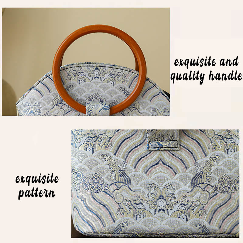 Sac à main à imprimé coquillages et nuages de bon augure avec Buddha Stones