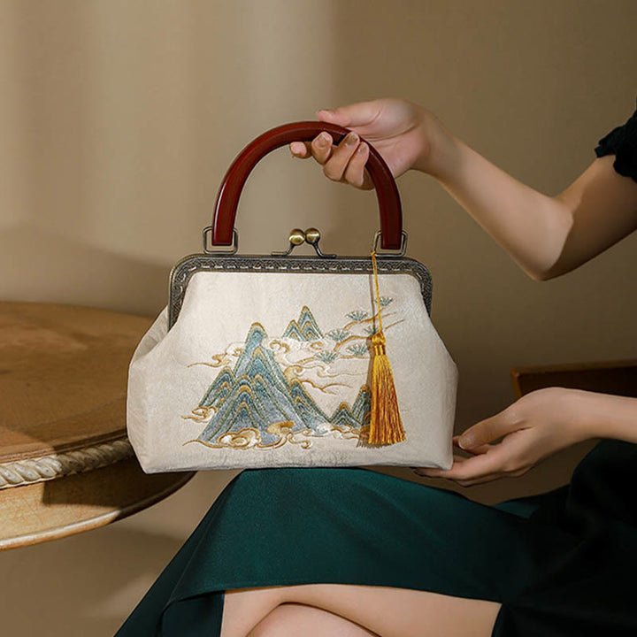 Sac à main en jacquard avec paysage de Buddha Stones et peinture
