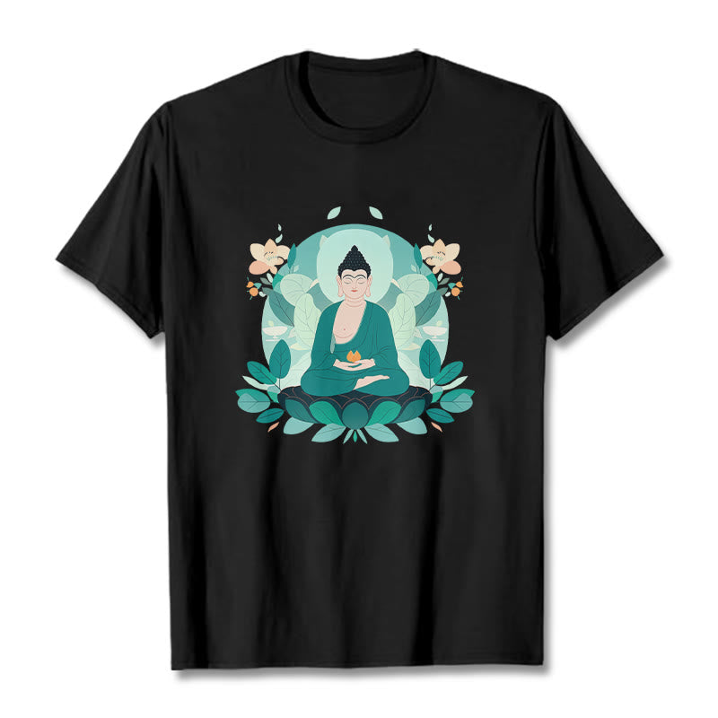 T-shirt Buddha Stones Yeux Fermés Feuille Verte Bouddha - Noir - 2XL - image 6