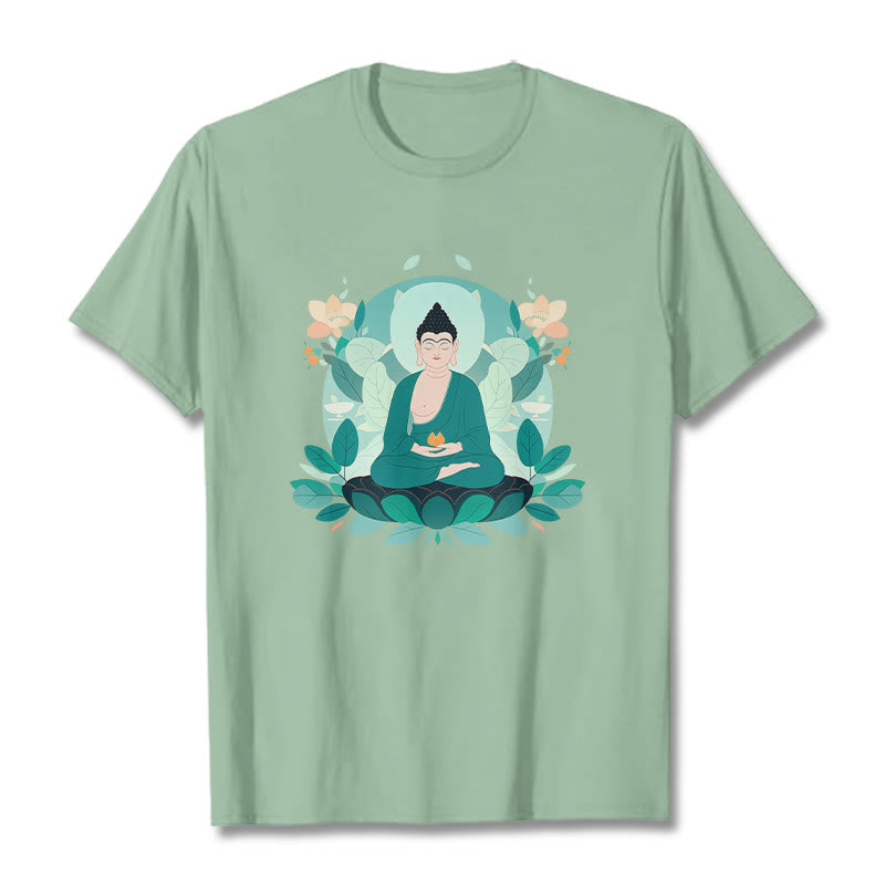 T-shirt Buddha Stones Yeux Fermés Feuille Verte Bouddha - Vert pâle - 2XL - image 1