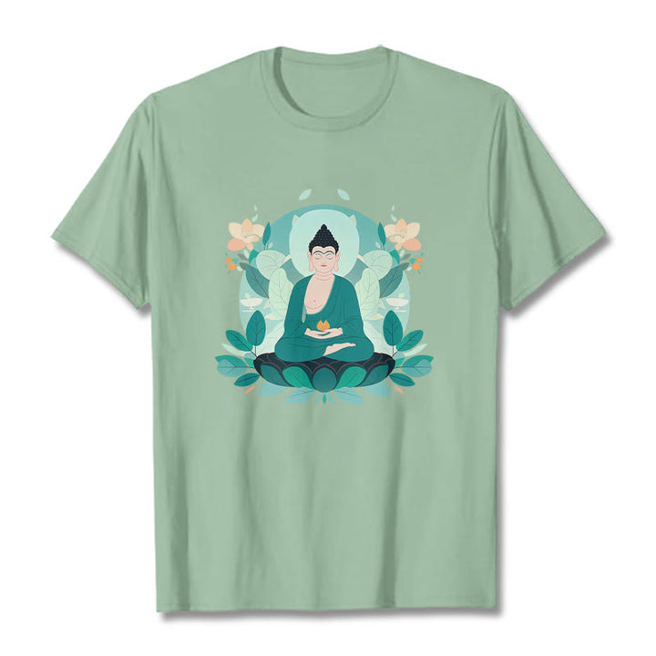 T-shirt Buddha Stones Yeux Fermés Feuille Verte Bouddha - Vert pâle - 2XL - image 1