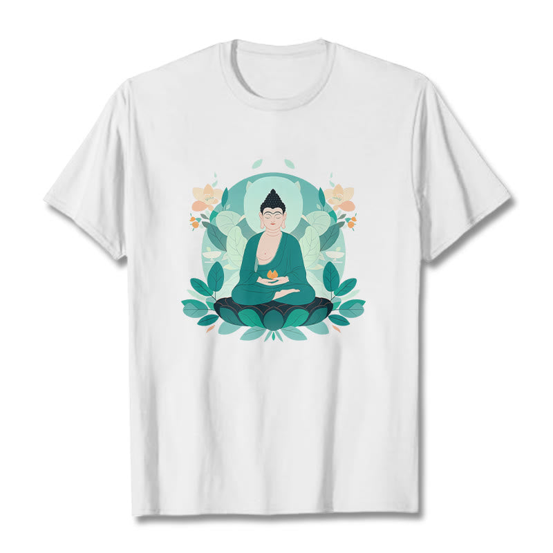 T-shirt Buddha Stones Yeux Fermés Feuille Verte Bouddha - Blanc - 2XL - image 3