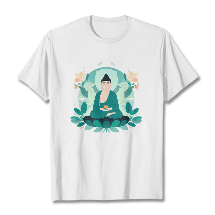 T-shirt Buddha Stones Yeux Fermés Feuille Verte Bouddha - Blanc - 2XL - image 3
