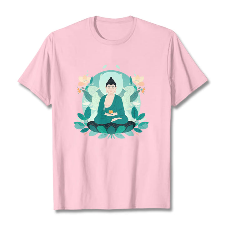 T-shirt Buddha Stones Yeux Fermés Feuille Verte Bouddha - Rose clair - 2XL - image 14