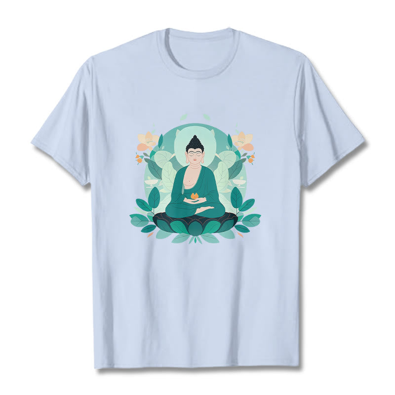T-shirt Buddha Stones Yeux Fermés Feuille Verte Bouddha - Cyan clair - 2XL - image 18