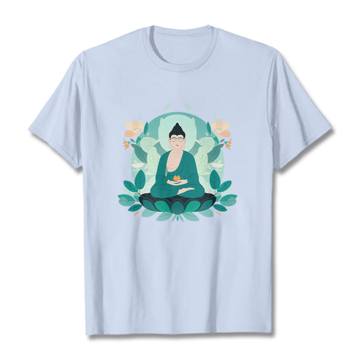 T-shirt Buddha Stones Yeux Fermés Feuille Verte Bouddha - Cyan clair - 2XL - image 18