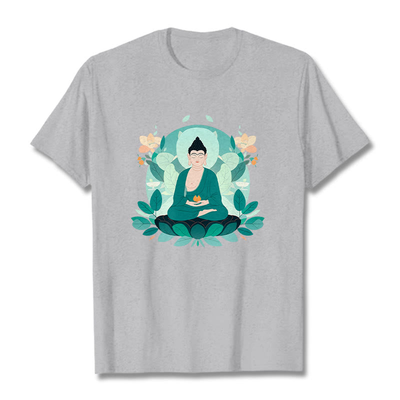 T-shirt Buddha Stones Yeux Fermés Feuille Verte Bouddha - Gris clair - 2XL - image 19