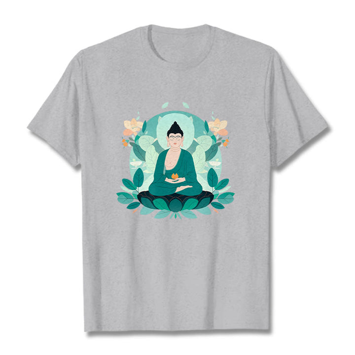 T-shirt Buddha Stones Yeux Fermés Feuille Verte Bouddha - Gris clair - 2XL - image 19