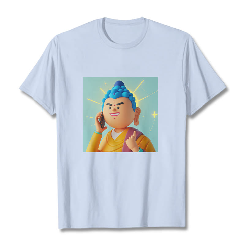 T-shirt drôle de dessin animé Buddha Stones - Cyan clair - 2XL - image 1
