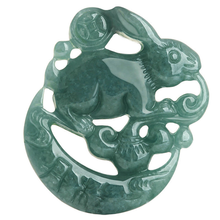 Collier pendentif croissant de lune porte-bonheur en jade de l'année du lapin
