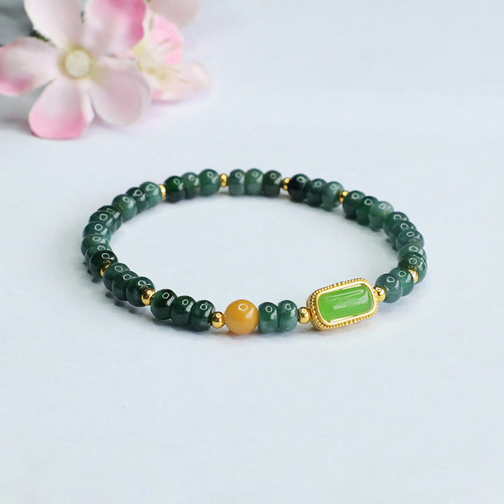 Bracelet porte-bonheur en jade vert naturel et topaze de Buddha Stones