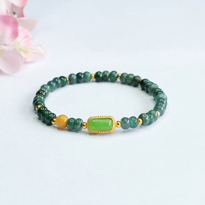 Bracelet porte-bonheur en jade vert naturel et topaze de Buddha Stones