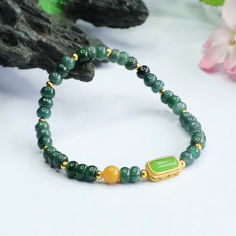 Bracelet porte-bonheur en jade vert naturel et topaze de Buddha Stones