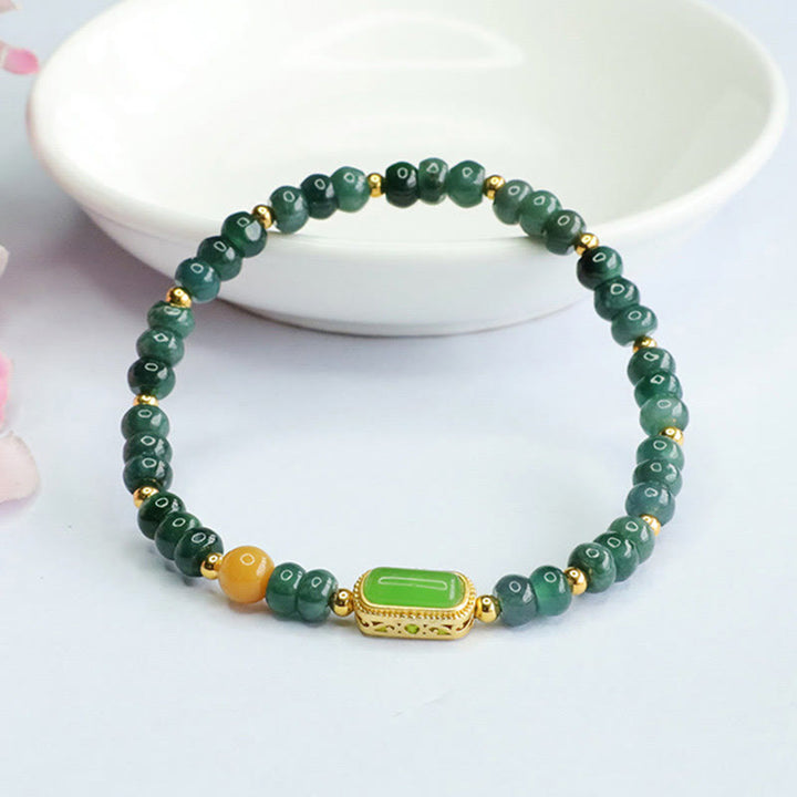 Bracelet porte-bonheur en jade vert naturel et topaze de Buddha Stones