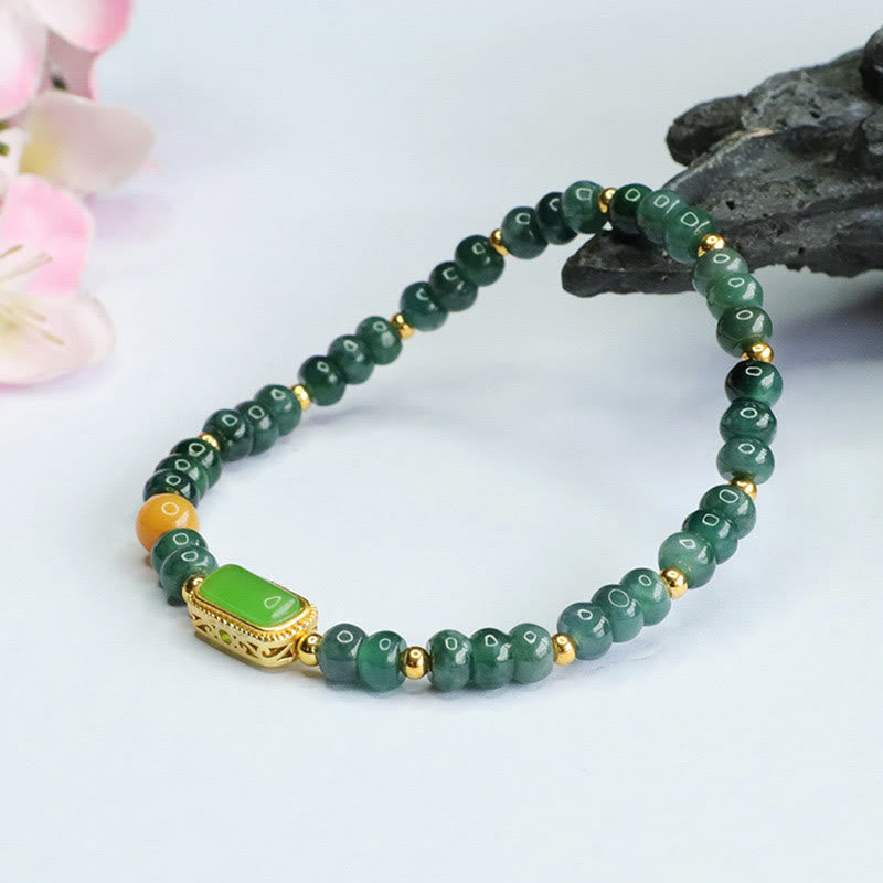 Bracelet porte-bonheur en jade vert naturel et topaze de Buddha Stones