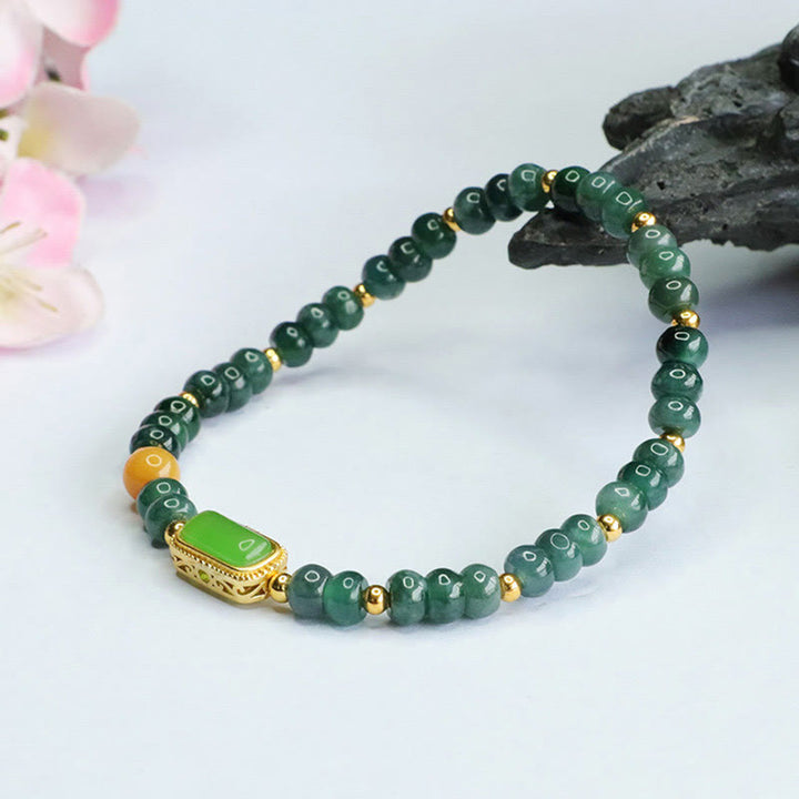 Bracelet porte-bonheur en jade vert naturel et topaze de Buddha Stones