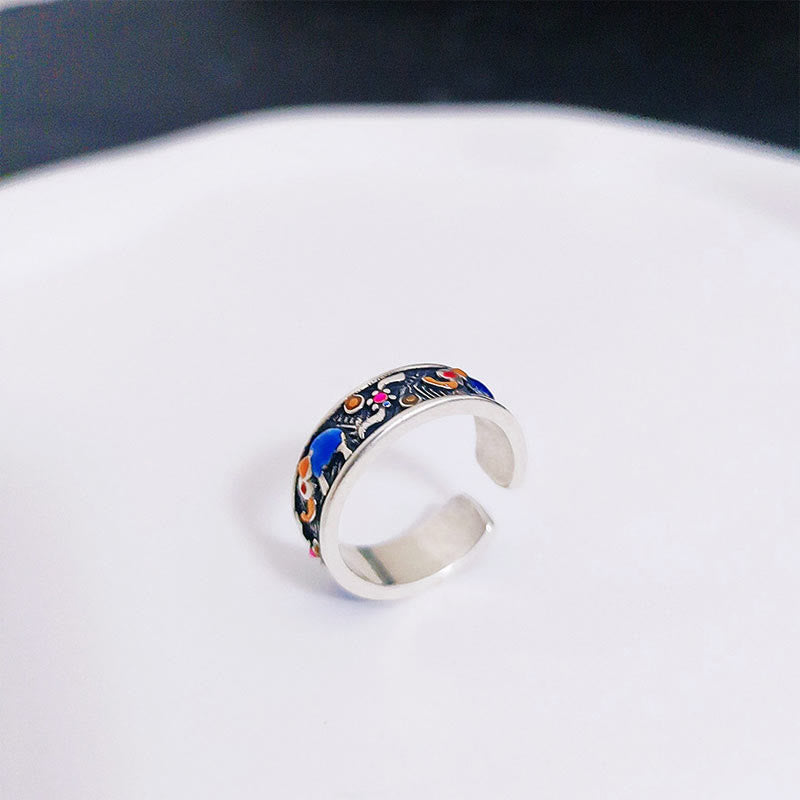 Bague ajustable en Buddha Stones sculptée en forme d'éléphant coloré