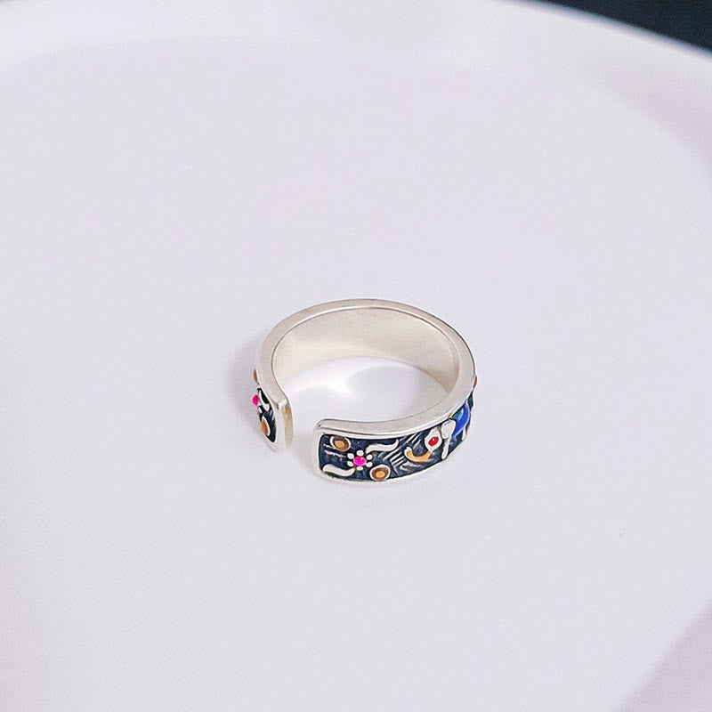 Bague ajustable en Buddha Stones sculptée en forme d'éléphant coloré