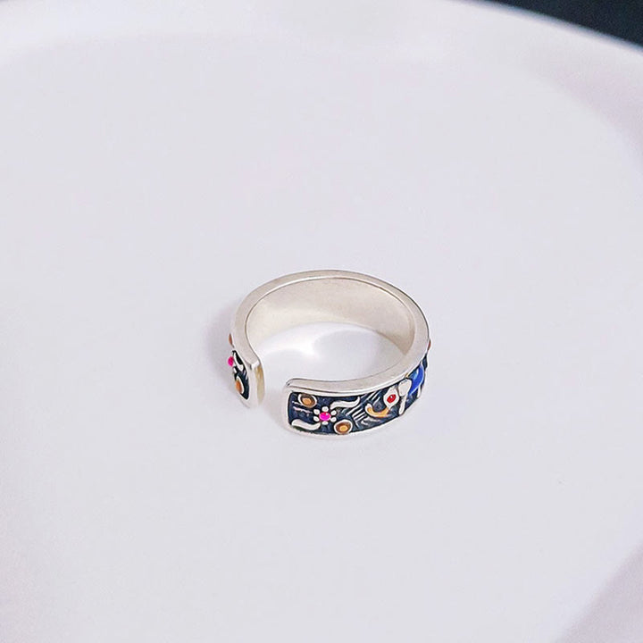 Bague ajustable en Buddha Stones sculptée en forme d'éléphant coloré