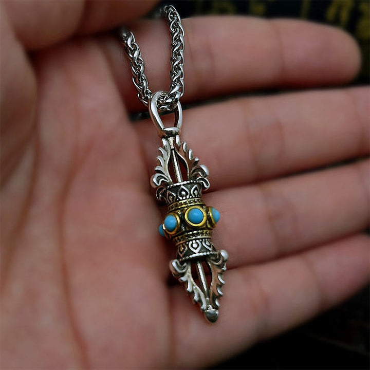Collier pendentif en métal Buddha Stones et motif Vajra Dorje en cuivre pour porte-bonheur et richesse