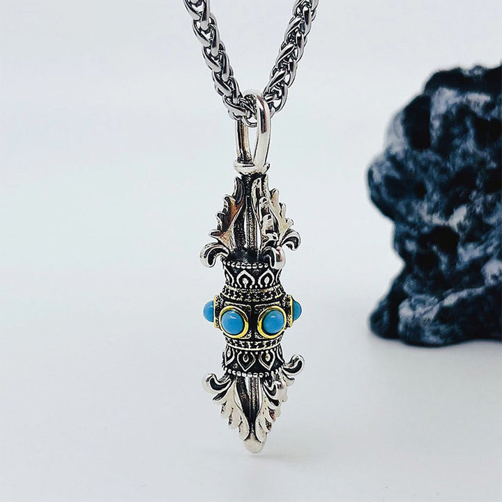Collier pendentif en métal Buddha Stones et motif Vajra Dorje en cuivre pour porte-bonheur et richesse