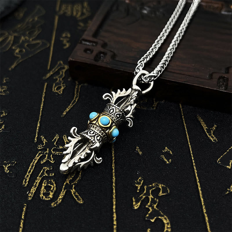 Collier pendentif en métal Buddha Stones et motif Vajra Dorje en cuivre pour porte-bonheur et richesse