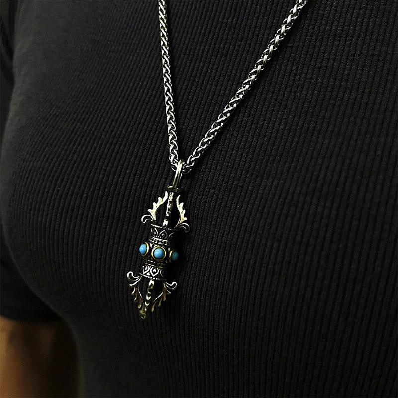 Collier pendentif en métal Buddha Stones et motif Vajra Dorje en cuivre pour porte-bonheur et richesse