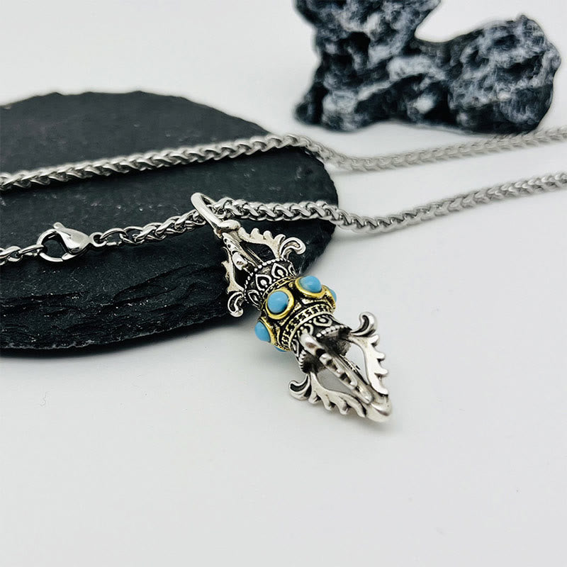 Collier pendentif en métal Buddha Stones et motif Vajra Dorje en cuivre pour porte-bonheur et richesse
