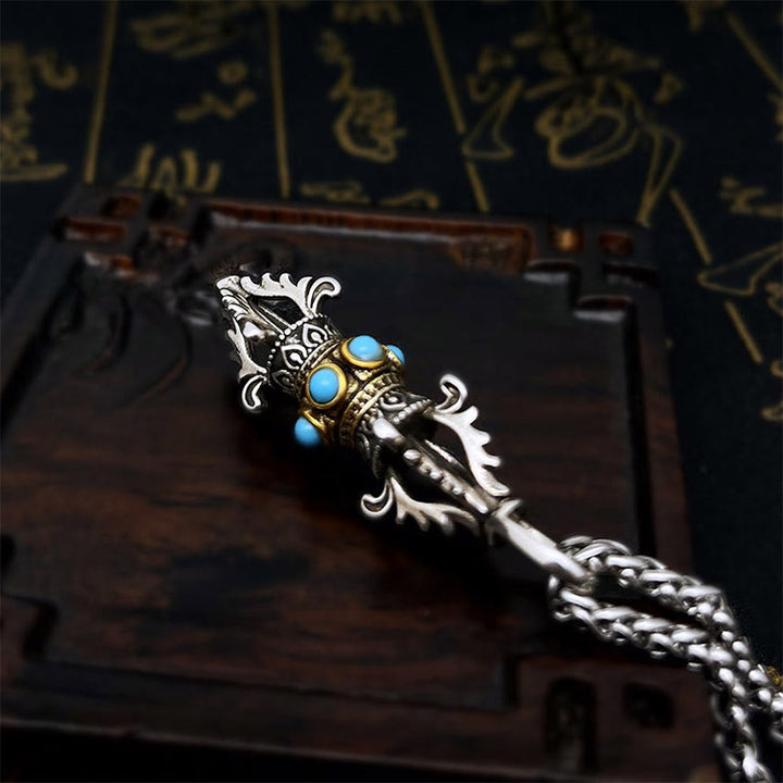 Collier pendentif en métal Buddha Stones et motif Vajra Dorje en cuivre pour porte-bonheur et richesse