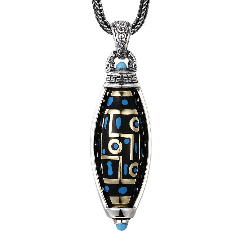 Collier pendentif rotatif en Buddha Stones tibétaines Om Mani Padme Hum à neuf yeux Dzi Motif Paix Pureté - image 1