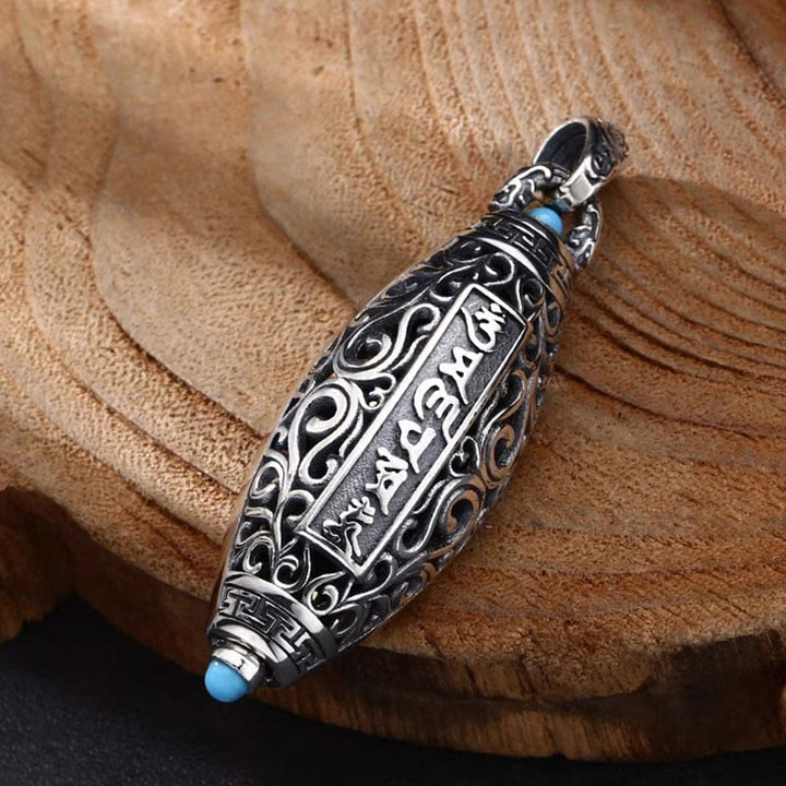 Collier pendentif rotatif en Buddha Stones tibétaines Om Mani Padme Hum à neuf yeux Dzi Motif Paix Pureté - image 5