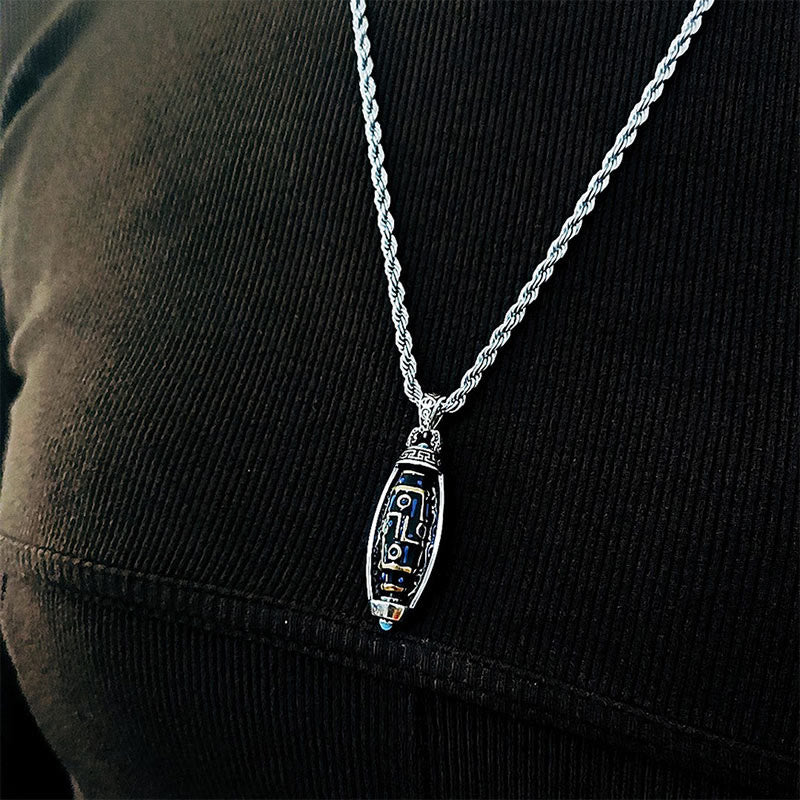 Collier pendentif rotatif en Buddha Stones tibétaines Om Mani Padme Hum à neuf yeux Dzi Motif Paix Pureté - image 9