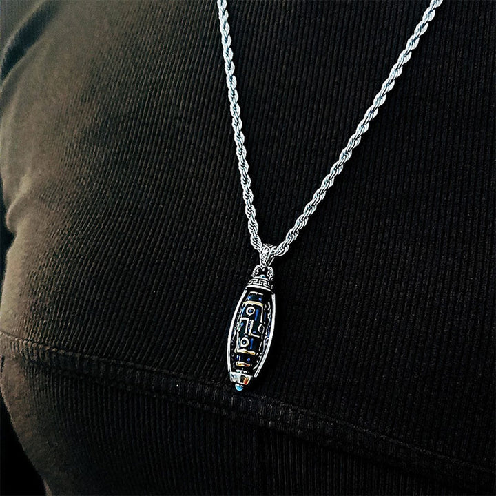 Collier pendentif rotatif en Buddha Stones tibétaines Om Mani Padme Hum à neuf yeux Dzi Motif Paix Pureté - image 9