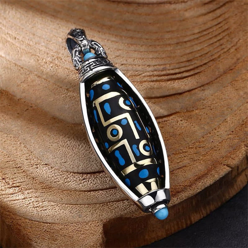 Collier pendentif rotatif en Buddha Stones tibétaines Om Mani Padme Hum à neuf yeux Dzi Motif Paix Pureté - image 4