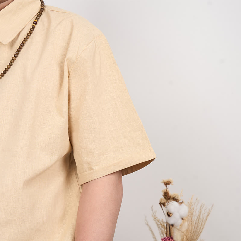 Chemise décontractée en coton et lin à manches courtes et boutons pour homme Buddha Stones - image 9