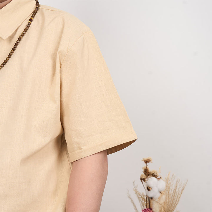 Chemise décontractée en coton et lin à manches courtes et boutons pour homme Buddha Stones - image 9