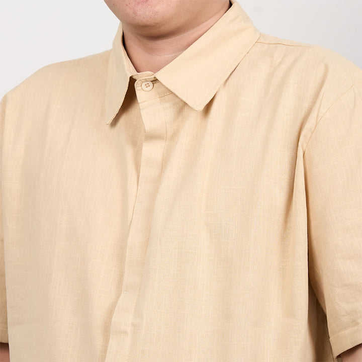 Chemise décontractée en coton et lin à manches courtes et boutons pour homme Buddha Stones - image 8