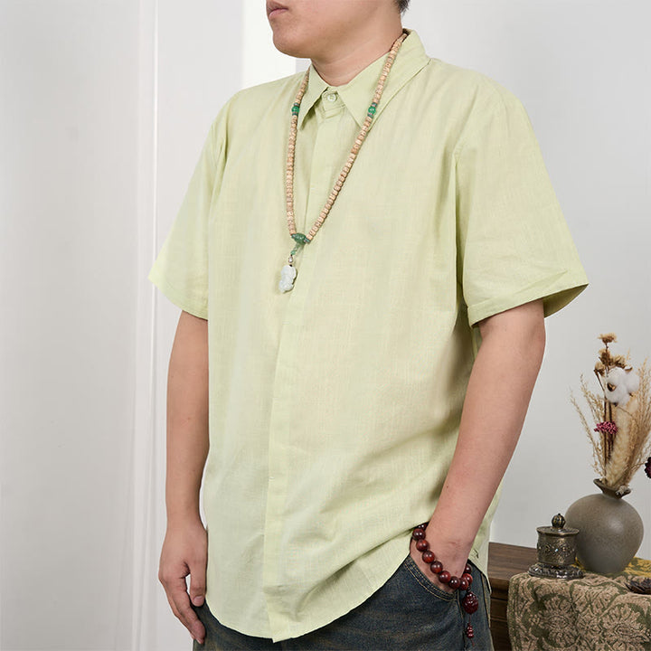 Chemise décontractée en coton et lin à manches courtes et boutons pour homme Buddha Stones - Vert clair - US/UK/AU44，EU54 (3XL) - image 12