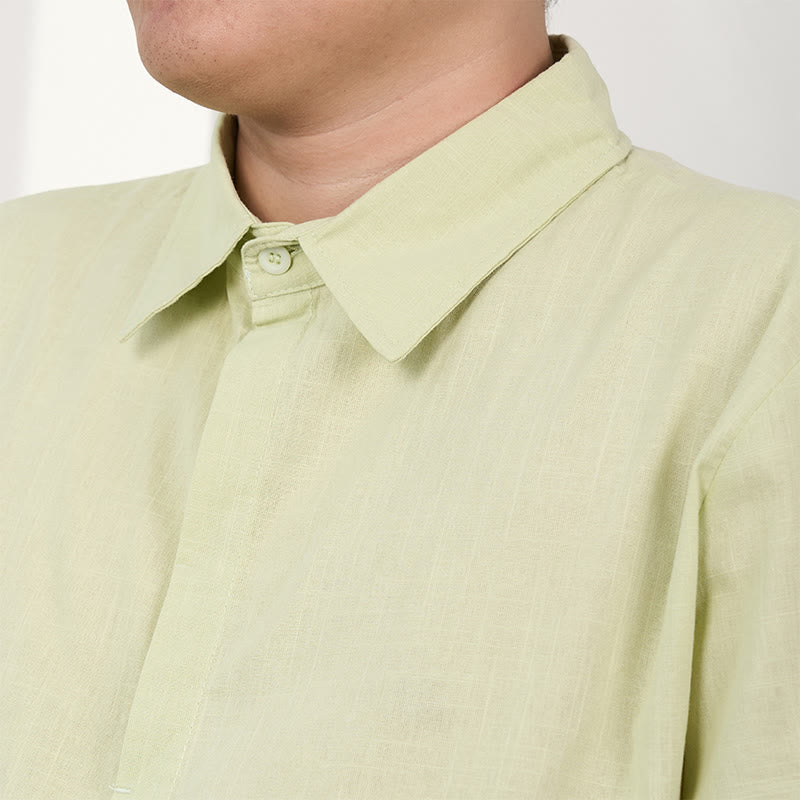 Chemise décontractée en coton et lin à manches courtes et boutons pour homme Buddha Stones - image 14