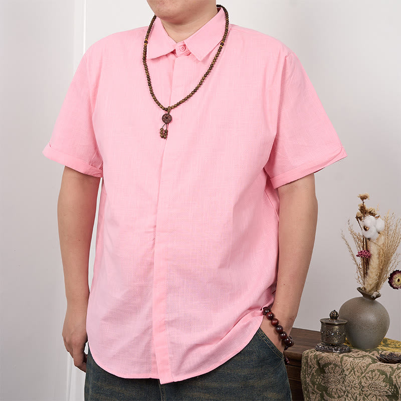 Chemise décontractée en coton et lin à manches courtes et boutons pour homme Buddha Stones - Rose - US/UK/AU44，EU54 (3XL) - image 10