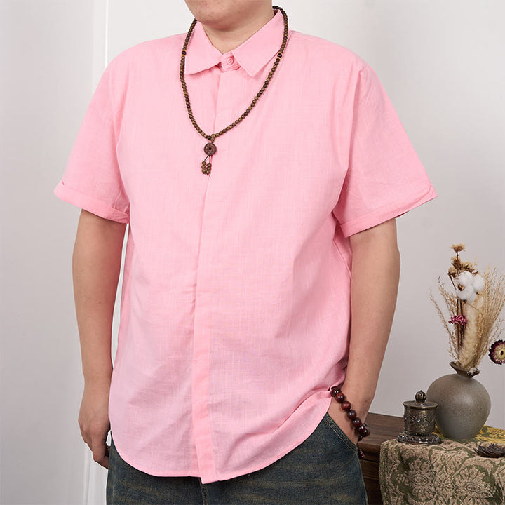 Chemise décontractée en coton et lin à manches courtes et boutons pour homme Buddha Stones - Rose - US/UK/AU44，EU54 (3XL) - image 10