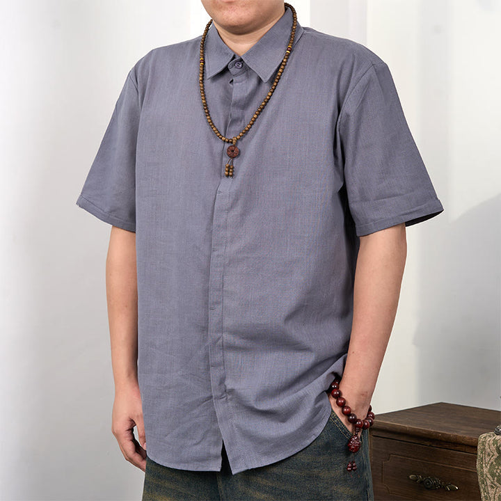 Chemise décontractée en coton et lin à manches courtes et boutons pour homme Buddha Stones - Gris foncé - US/UK/AU44，EU54 (3XL) - image 0