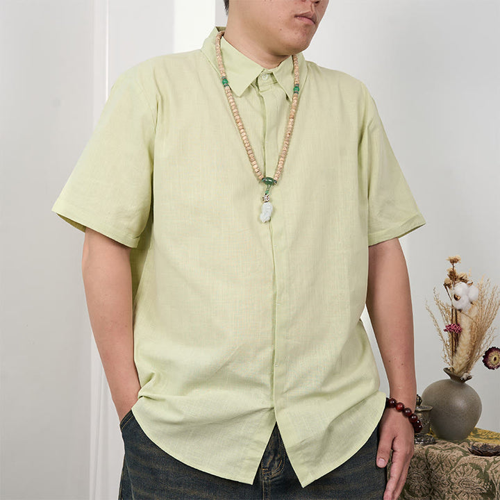 Chemise décontractée en coton et lin à manches courtes et boutons pour homme Buddha Stones - image 13
