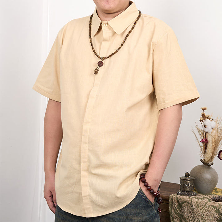 Chemise décontractée en coton et lin à manches courtes et boutons pour homme Buddha Stones - Blé - US/UK/AU44，EU54 (3XL) - image 6